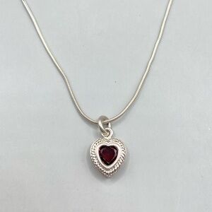 Sterling Silver Garnet Mini Heart Pendant Necklace